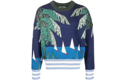 PALM ANGELS Intarsia Crew Neck Sweatshirt
