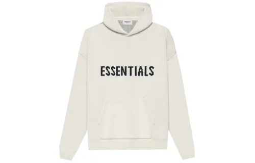Fear of God Essentials SS21 Knit Pullover Buttercream/Cream solid color logo hooded pullover American heavy knit sweater for men and women, cream