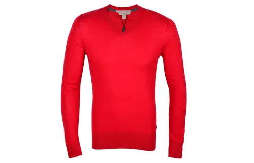 Burberry Cashmere Sweaters Men's Red V Neck Moderate