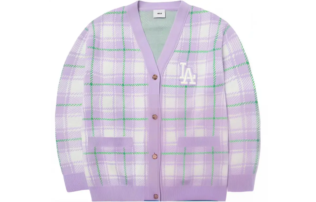 MLB Los Angeles Dodgers Knitwear Unisex Purple V-neck Moderate Cardigan