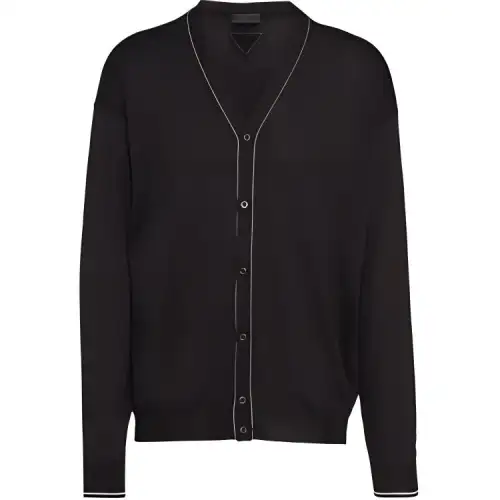 PRADA Sweaters Men's Black V Neck Moderate Cardigan