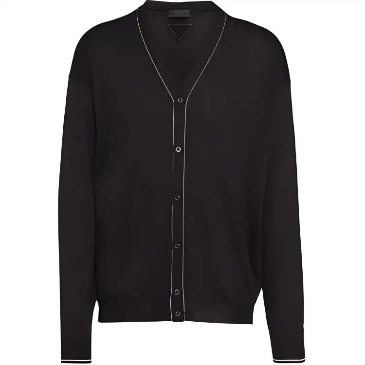 PRADA Sweaters Men's Black V Neck Moderate Cardigan