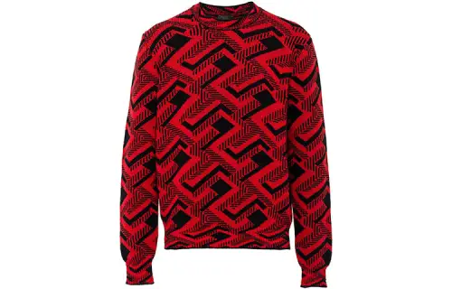 PRADA Cashmere Sweaters Men's Red Crew Neck Moderate