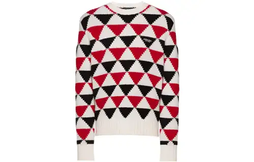 PRADA Cashmere Sweaters Men's Red Crew Neck Moderate
