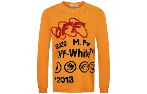 OFF WHITE Sweaters Men's Orange Crew Neck Moderate Base Layer