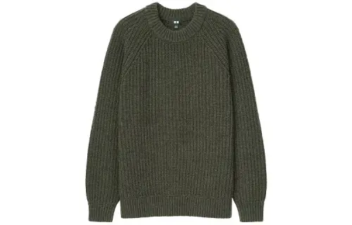 UNIQLO Sweaters Men's Olive Crew Neck Moderate A Line