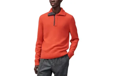 HERMES Cashmere Sweaters Men's Orange Lapel Moderate