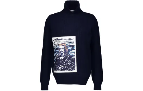 DIOR Quarterly New Products Cashmere Sweaters Men's Navy Blue Stand Collar Moderate