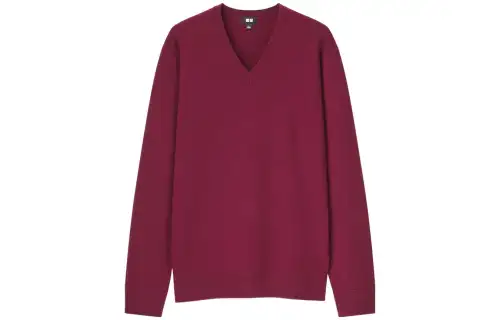 UNIQLO Cashmere Sweaters Unisex Maroon V Neck Moderate