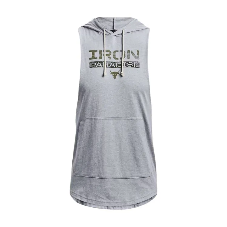 Under Armour Men's Project Rock Iron Paradise Sleeveless Hoodie Gray