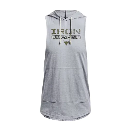 Under Armour Men's Project Rock Iron Paradise Sleeveless Hoodie Gray