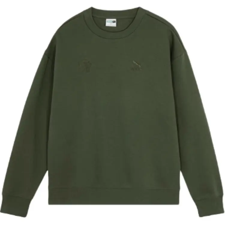 PUMA Sports Life Collection BZ CC CREW FL Casual Fashion Fleece Lined Pullover Sweatshirt Men's Green