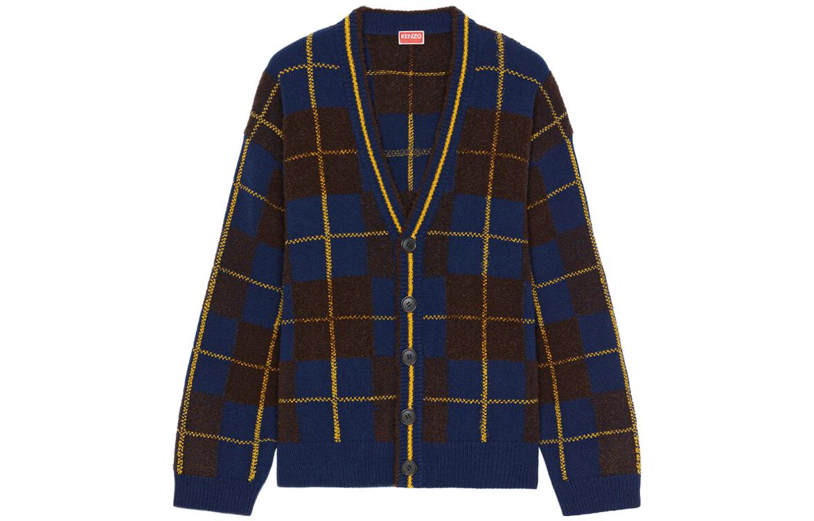 KENZO X nigo FW22 plaid wool long-sleeved sweater for men, dark blue