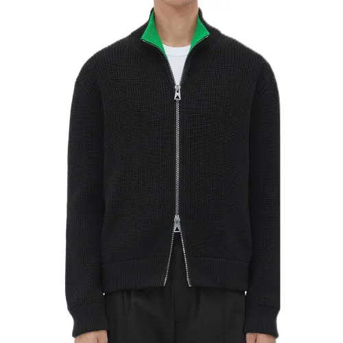 Bottega Veneta Sweaters Men's Black Lapel Cardigan