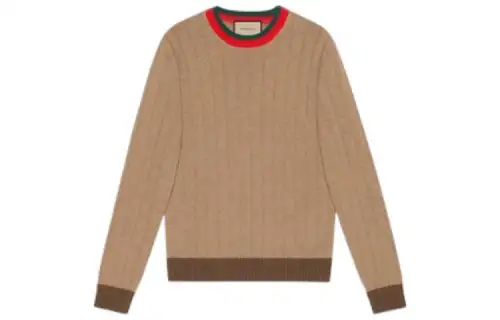 GUCCI Sweaters Men's Camel Crew Neck Moderate Base Layer