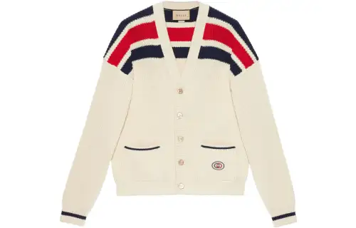 GUCCI Sweaters Men's White V Neck Moderate Cardigan