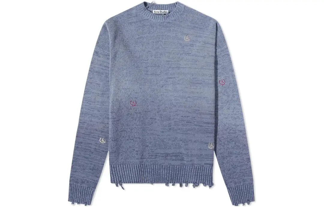 Acne Studios Logo Embroidered Distressed Knitted Sweater