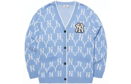 MLB Old Flower Knitwear Unisex Light Blue V Neck Moderate Cardigan