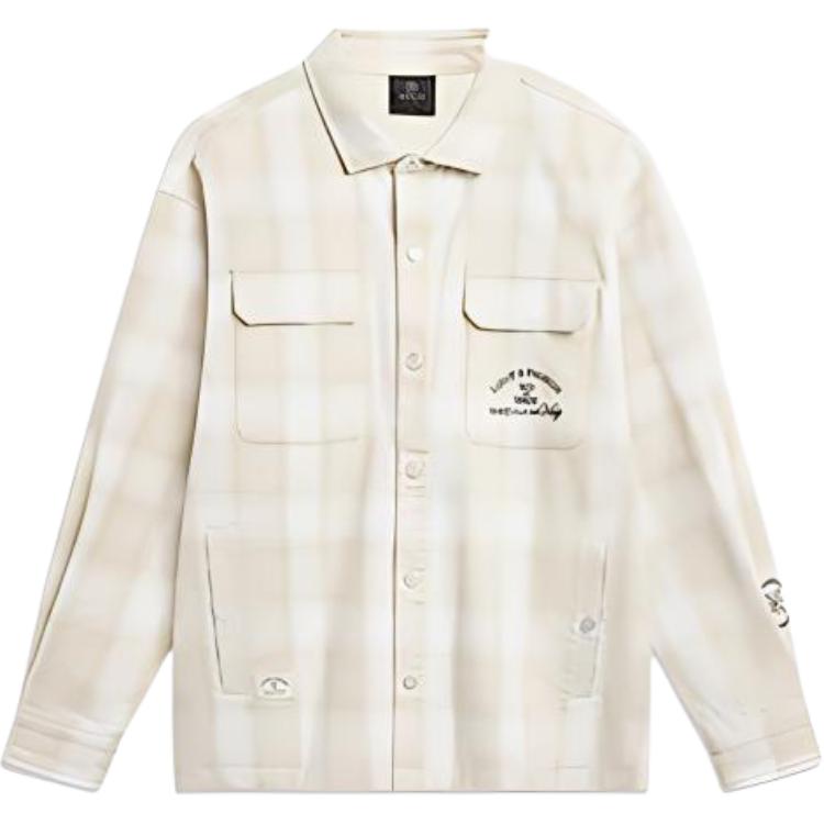 LiNing Wade Series Lapel Loose Button Long Sleeve Shirt Men's Silver Birch Gray Plaid