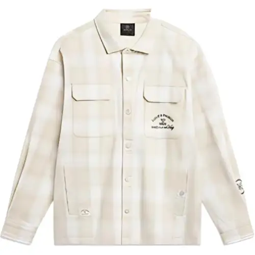 LiNing Wade Series Lapel Loose Button Long Sleeve Shirt Men's Silver Birch Gray Plaid