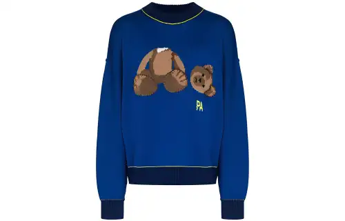 PALM ANGELS Teddy Bear Embroidered Wool Knit Sweater
