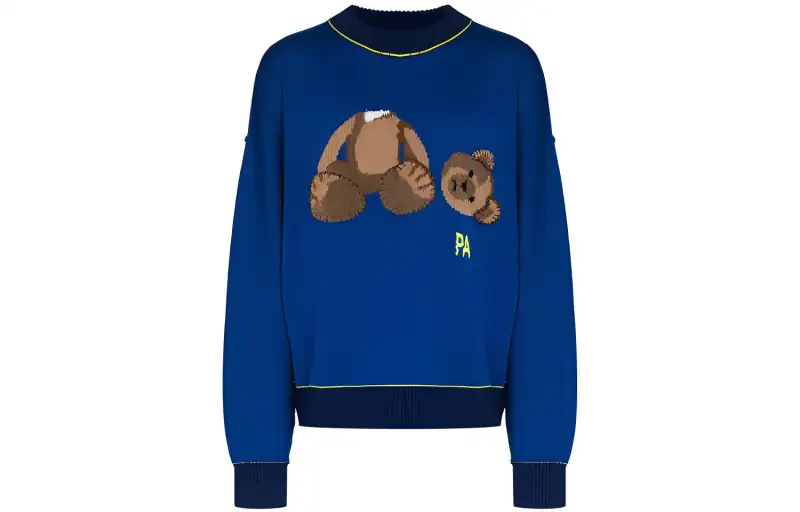 PALM ANGELS Teddy Bear Embroidered Wool Knit Sweater