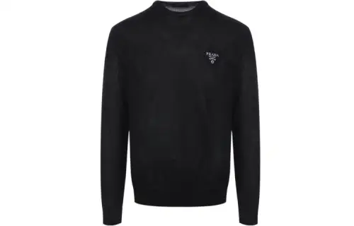 PRADA Sweaters Men's Black Crew Neck Moderate Base Layer