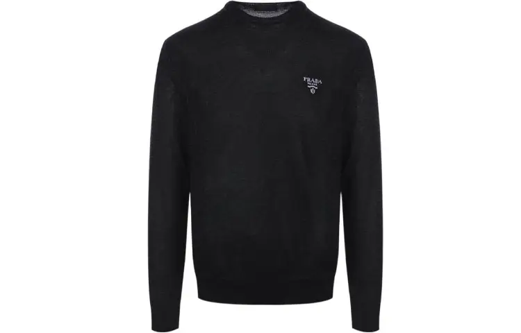 PRADA Sweaters Men's Black Crew Neck Moderate Base Layer