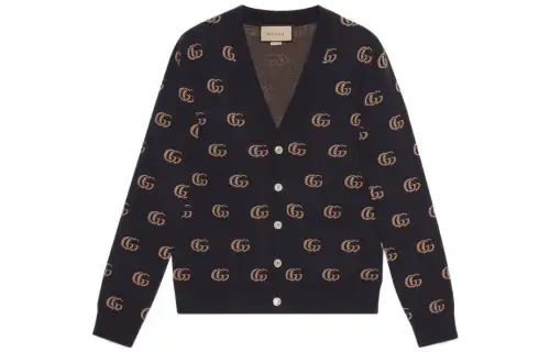 GUCCI Cashmere Sweaters Men's Navy Blue V Neck Moderate