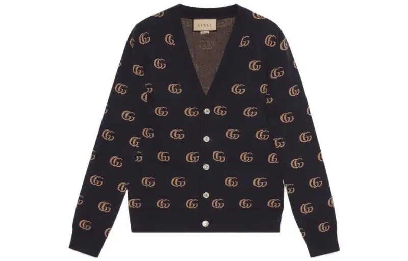 GUCCI Cashmere Sweaters Men's Navy Blue V Neck Moderate