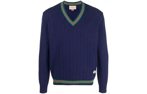 GUCCI Sweaters Men's Navy Blue V Neck Moderate Base Layer