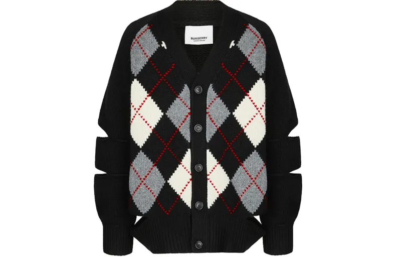 Burberry Cashmere Sweaters Men's Black V Neck Moderate