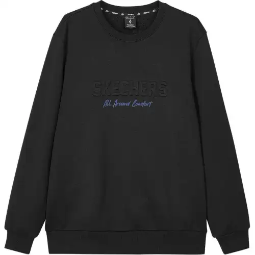 Skechers Sports League Collection Pullover Crew Neck Fleece Lined Long Sleeved Sweatshirt Men's Carbon Black