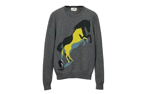 HERMES Sweaters Men's Gray Crew Neck Moderate Other