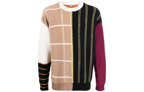 LOEWE Cashmere Sweaters Men's Khaki Crew Neck Moderate