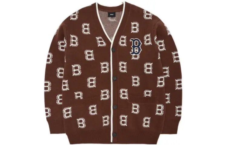 MLB Basic Logo Sweaters Unisex Brown V-neck Moderate