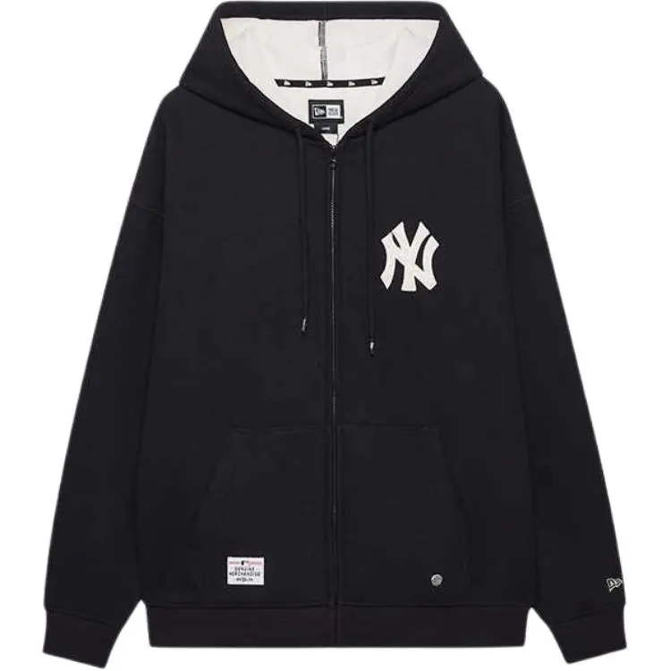 New Era MLB New York Yankees, Thickened Brand Logo Zippers Hooded Drop Shoulder Loose Fit Long Sleeved Fleece Lined