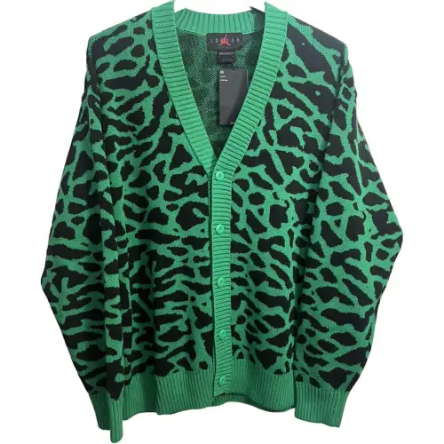 Jordan Flight Heritage Sweaters Men's Lucky Green V Neck Moderate Cardigan