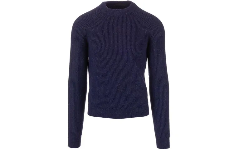 PRADA Sweaters Men's Navy Blue Crew Neck Moderate Base Layer