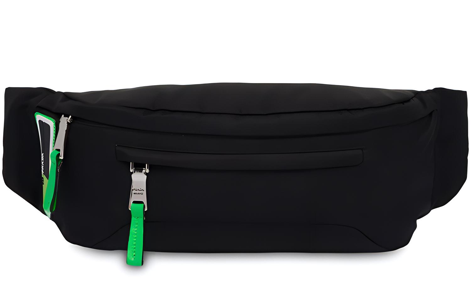 PRADA Zip Closure Cow Leather Fanny Pack Unisex Black