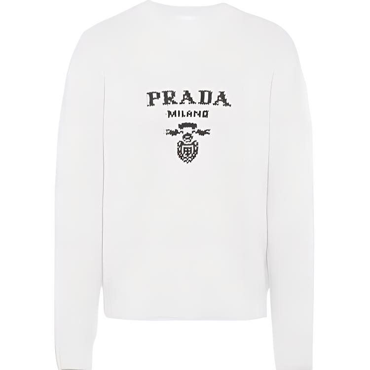 PRADA Cashmere Sweaters Men's White Crew Neck Moderate
