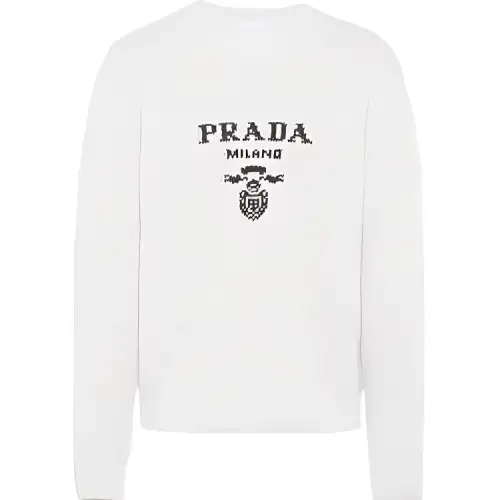 PRADA Cashmere Sweaters Men's White Crew Neck Moderate