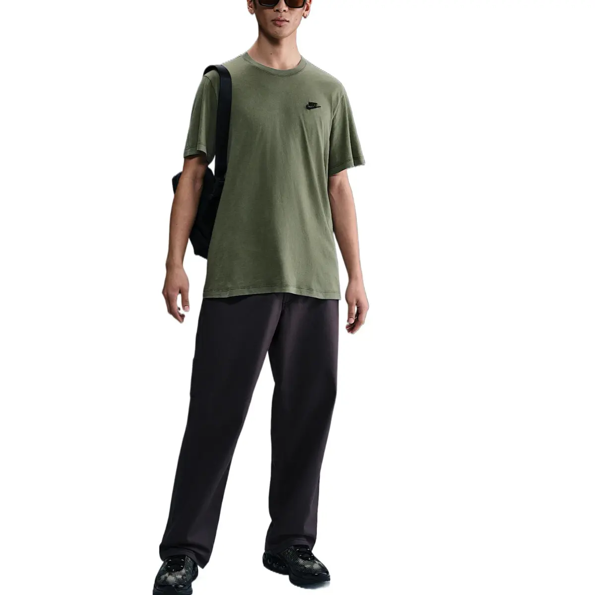 Nike T-Shirts Men's Olive Green Crew Neck Moderate Straight Fit