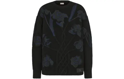 DIOR X Sacai Dior Quarterly New Products Cashmere Sweaters Men's Black Crew Neck Moderate