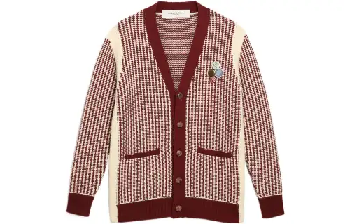 Golden Goose Sweaters Men's Burgundy V Neck Moderate Cardigan
