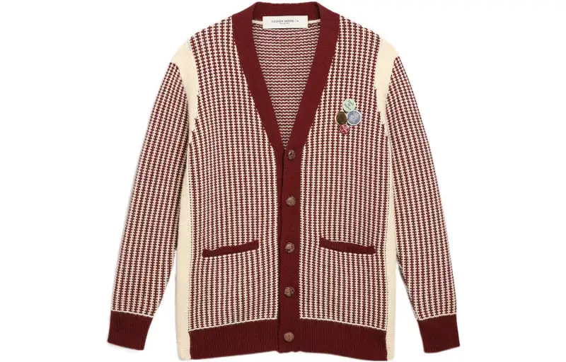 Golden Goose Sweaters Men's Burgundy V Neck Moderate Cardigan