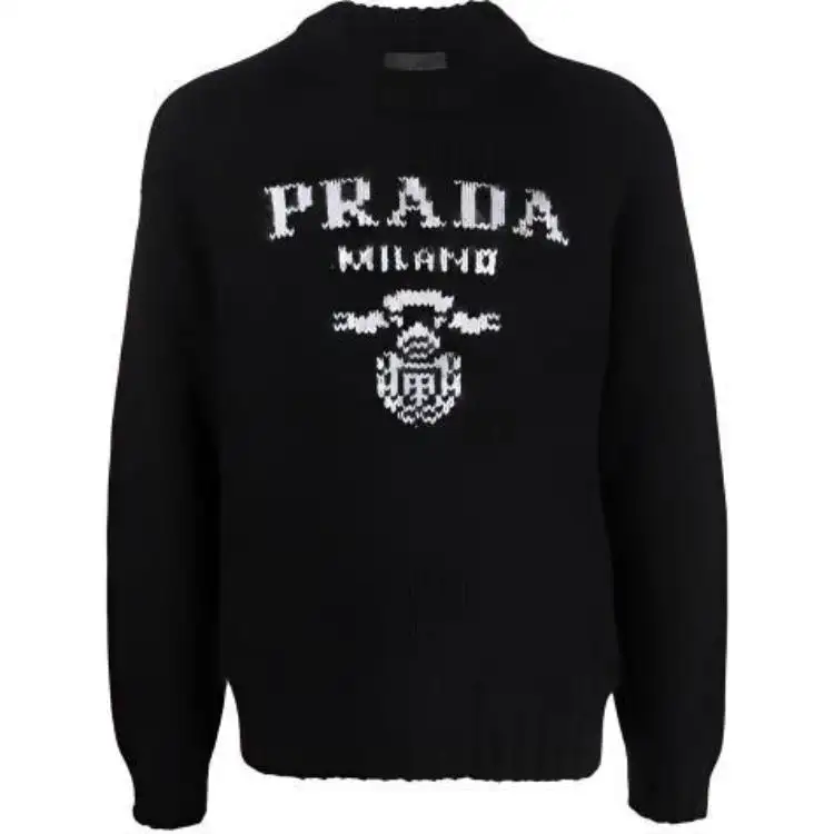 PRADA Cashmere Sweaters Men's Black Crew Neck Moderate