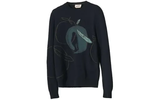 HERMES Cashmere Sweaters Men's Dark Blue Crew Neck Moderate