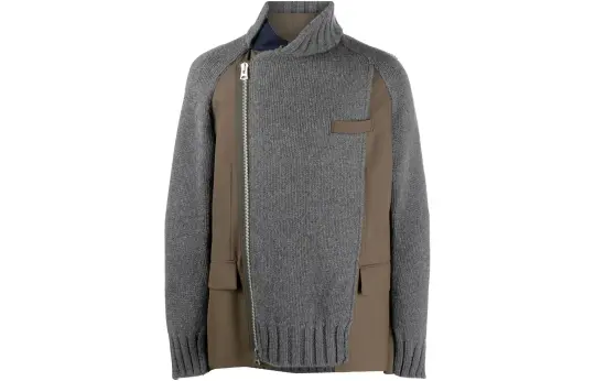 Sacai Sweaters Men's Gray Stand Collar Moderate Other