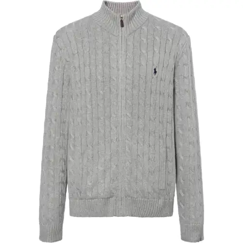Polo Ralph Lauren SS23 cotton solid color zipper stand collar long-sleeved sweater standard version men's gray